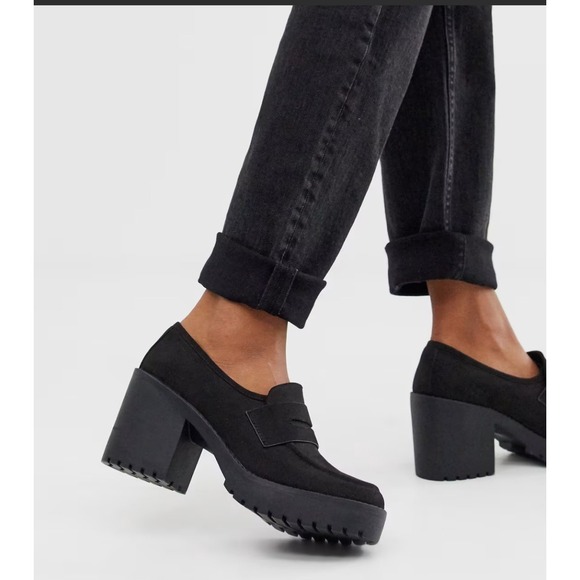 ASOS Shoes - ASOS Stockton ChunkyHeeled Loafers Black Suedette Women's 6 Classy Gothic VGUC